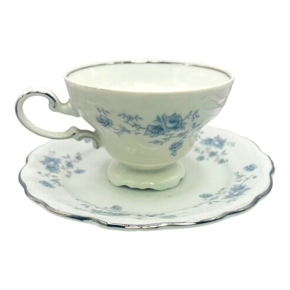 Johann Haviland Bavaria Germany Fine Porcelain Blue Garland Saucer & Tea Cup - Picture 3 of 9